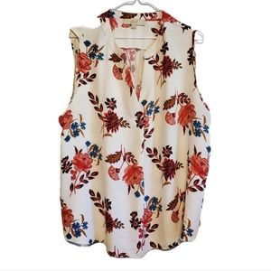 Loft ivory floral sleeveless blouse size XXL